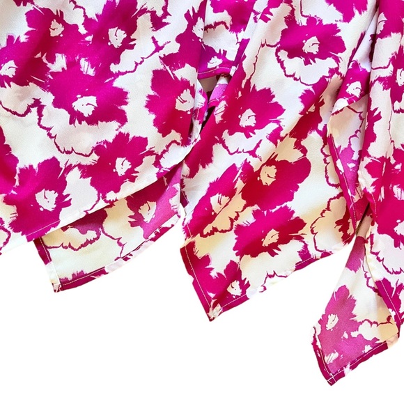 Banana Republic Pink Floral Print Asymmetrical Fit Flare Dress Petite 4 - Picture 5 of 7